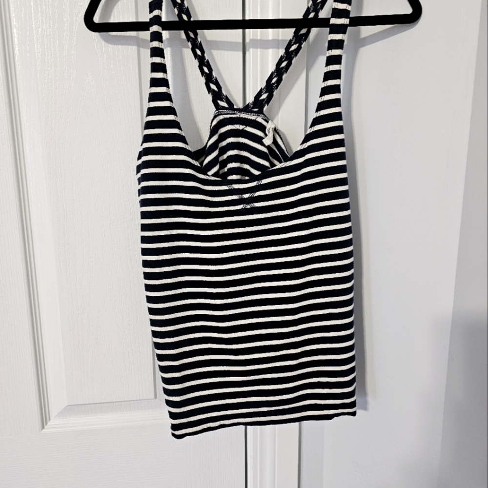Navy striped cotton tank.